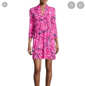 LILLY PULITZER PINK ALEXANDRA FLORAL PRINT JERSEY V-NECK DRESS SIZE SMALL